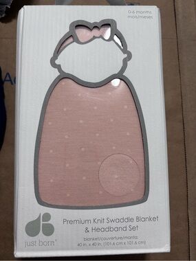 just born Pink Premium Knit Swaddle Blanket & Headband Set